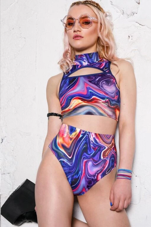 Liquid Trip Cut Out Crop Top