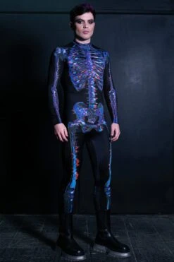 Men's Glitch Skeleton Costume -Unique Clothing mens glitch skeleton costume front view