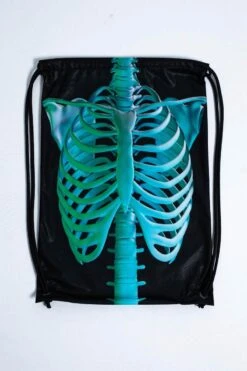 Mint Skeleton Drawstring Bag -Unique Clothing mint skeleton drawstring bag close view