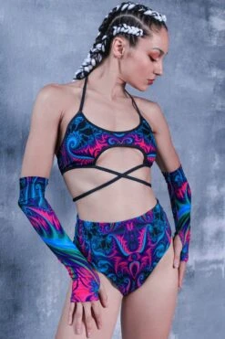 Neon Midnight Wrap Around Crop Top -Unique Clothing neon midnight wrap around crop top side view