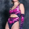 Pink Blaze Cut Out Thong Bodysuit -Unique Clothing pink blazing cut out thong bodysuit side view