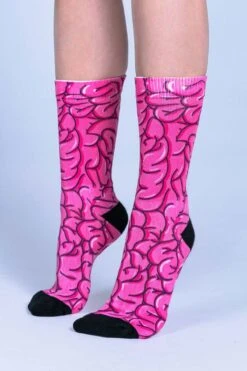 Pink Brain Crew Socks -Unique Clothing pink brain crew socks front view