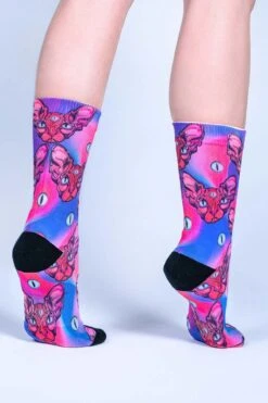 Pink Egypt Cat Crew Socks -Unique Clothing pink egypt cat crew socks back view