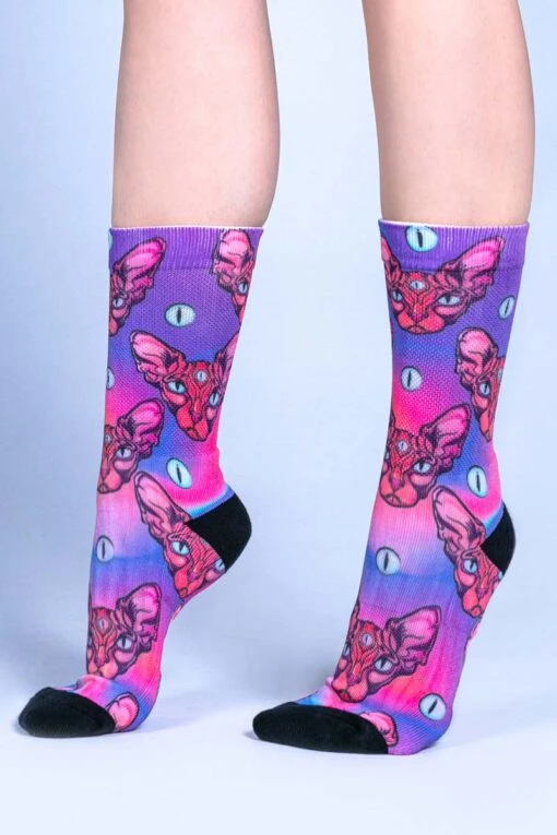 Pink Egypt Cat Crew Socks