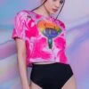 Pink Outer Space Cropped Tee -Unique Clothing pink outer space crop tee close view