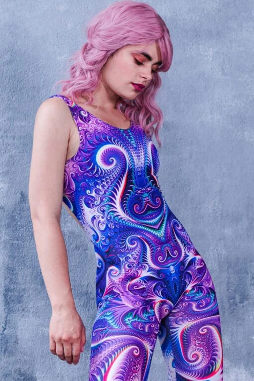 Purple Acid Cut Out Catsuit