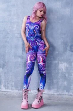 Purple Acid Cut Out Catsuit -Unique Clothing purple acid cut out catsuit side view