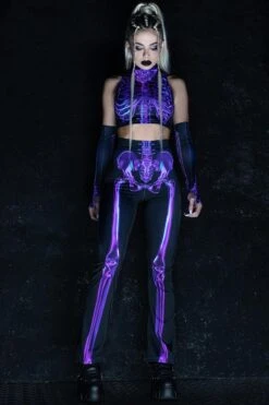 Purple Skeleton Flare Pants -Unique Clothing purple skeleton bell bottoms front view
