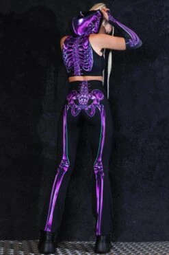 Purple Skeleton Flare Pants Set 8 Purple Skeleton Flare Pants Set -Unique Clothing purple skeleton bell bottoms set back view