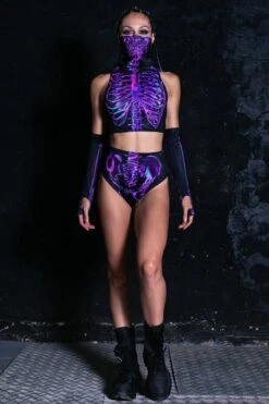 Purple Skeleton Booty Shorts Set -Unique Clothing purple skeleton booty shorts set full view