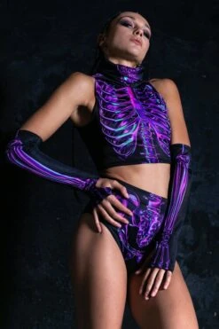Purple Skeleton Booty Shorts Set -Unique Clothing purple skeleton booty shorts set side view