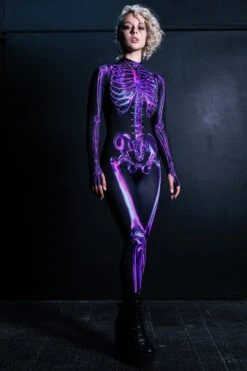 Purple Skeleton Costume 8 Purple Skeleton Costume -Unique Clothing purple skeleton costume front view