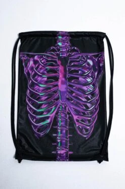 Purple Skeleton Drawstring Bag -Unique Clothing purple skeleton drawstring bag close view