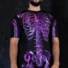 Purple Skeleton Men Oversized T-Shirt 2 Purple Skeleton Men Oversized T-Shirt -Unique Clothing purple skeleton men oversized tee close view