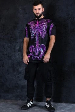 Purple Skeleton Men Oversized T-Shirt -Unique Clothing purple skeleton men oversized tee full view