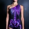 Purple Skeleton One Leg Jumpsuit -Unique Clothing purple skeleton one leg jumpsuit front view
