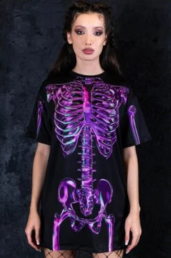 Purple Skeleton Oversized Tee Dress -Unique Clothing purple skeleton oversized tee dress close view