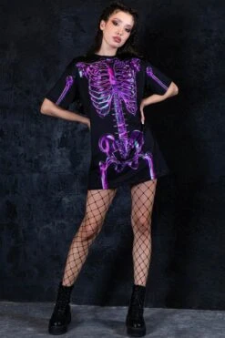 Purple Skeleton Oversized Tee Dress -Unique Clothing purple skeleton oversized tee dress full view