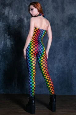Rainbow Checkered Catsuit -Unique Clothing rainbow checkered catsuit back view