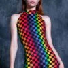 Rainbow Checkered Catsuit -Unique Clothing rainbow checkered catsuit close view