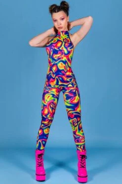 Rainbow Dreams Catsuit -Unique Clothing rainbow dreams catsuit front view