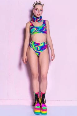 Rainbow Liquid Thong Shorts -Unique Clothing rainbow liquid thong shorts full view