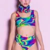 Rainbow Liquid Thong Shorts Set -Unique Clothing rainbow liquid thong shorts set close view