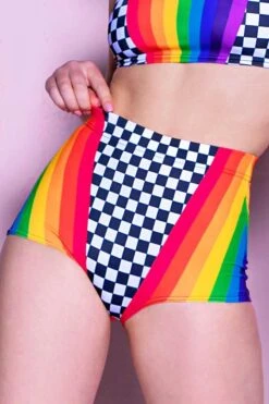 Rainbow Mate Booty Shorts Set -Unique Clothing rainbow mate booty shorts set close view
