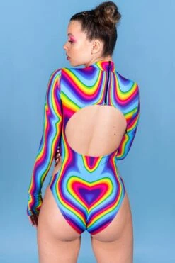 Rainbow Meltdown Cut Out Bodysuit -Unique Clothing rainbow meltdown cut out bodysuit back view