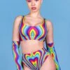 Rainbow Meltdown Thong Shorts -Unique Clothing rainbow meltdown thong shorts side view