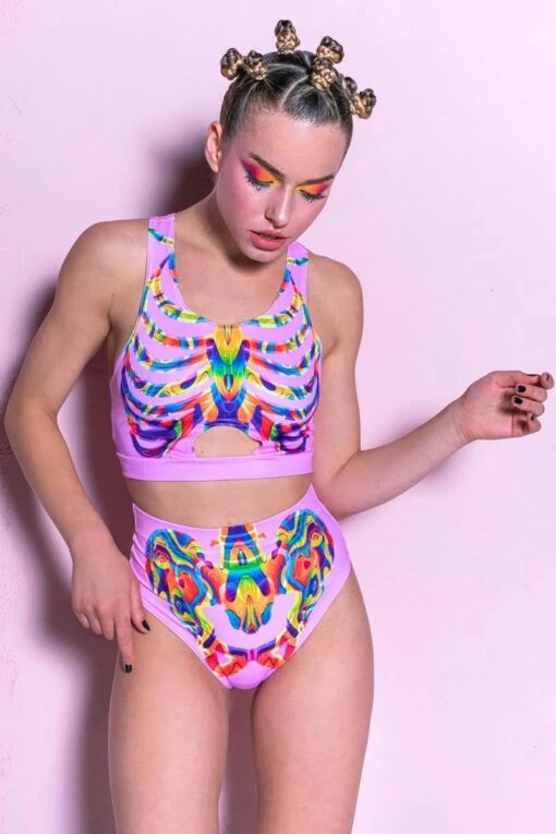 Rainbow Skeleton Booty Shorts Set