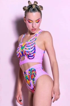 Rainbow Skeleton Booty Shorts Set -Unique Clothing rainbow skeleton booty shorts set side view