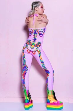 Rainbow Skeleton Catsuit 8 Rainbow Skeleton Catsuit -Unique Clothing rainbow skeleton catsuit back view