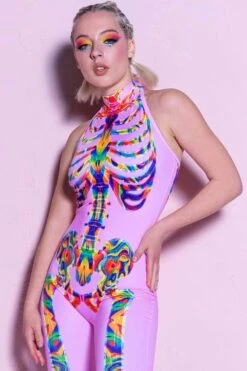 Rainbow Skeleton Catsuit 9 Rainbow Skeleton Catsuit -Unique Clothing rainbow skeleton catsuit close view