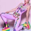 Rainbow Skeleton Catsuit -Unique Clothing rainbow skeleton catsuit front view
