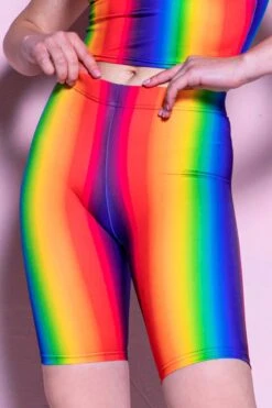 Rainbow Spectrum Biker Shorts Set -Unique Clothing rainbow spectrum biker shorts set close view