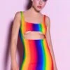 Rainbow Spectrum Cut Out Mini Dress -Unique Clothing rainbow spectrum cut out mini dress front view