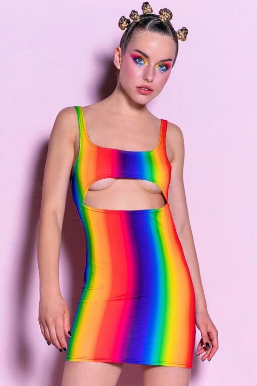 Rainbow Spectrum Cut Out Mini Dress