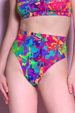 Rainbow Splashes Thong Shorts Set -Unique Clothing rainbow splashes thong shorts set close view