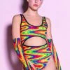 Rainbow Trip Thong Bodysuit 1 Rainbow Trip Thong Bodysuit -Unique Clothing rainbow trip thong bodysuit front view