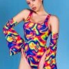 Rainbow Dreams Thong Bodysuit 2 Rainbow Dreams Thong Bodysuit -Unique Clothing raindow dream thong suit bodysuit side view