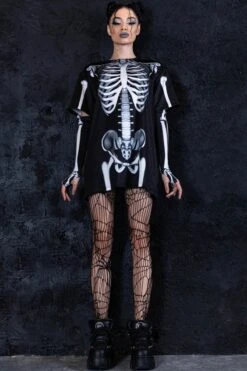 Rattling Bones Oversized Tee Shirt Dress -Unique Clothing rattling bones oversized tee dress full view