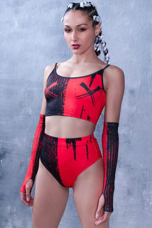 Red & Black Gemini Booty Shorts Set