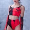 Red & Black Gemini Spaghetti Strap Crop Top -Unique Clothing red and black gemini spaghetti strap crop top front view