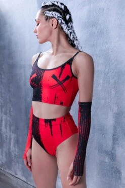 Red & Black Gemini Spaghetti Strap Crop Top -Unique Clothing red and black gemini spaghetti strap crop top side