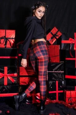 Red & Black Plaid Leggings -Unique Clothing red black tartan leggings