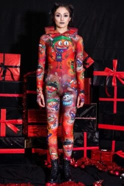 Devil's Party Red Slim-fit Onesie 9 Devil's Party Red Slim-fit Onesie -Unique Clothing red christmas slim fit onesie