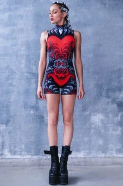 Red Fusion Bodysuit -Unique Clothing red fusion bodysuit full view