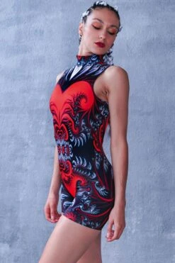 Red Fusion Bodysuit -Unique Clothing red fusion bodysuit side view