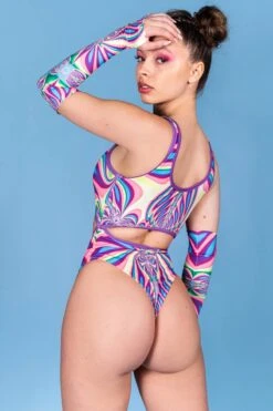 Rosy Radiance Thong Bodysuit -Unique Clothing rosy radiance thong bodysuit back view